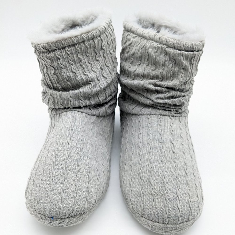 CHARTER CLUB Slouchy fur lined women's bootie slippers - GRAY - Medium (7-8)